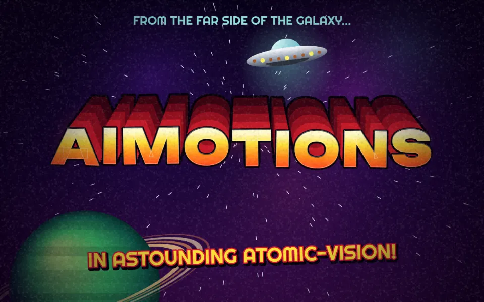 Atomic B-Movie Title text animation: the word aimotions animated in this style