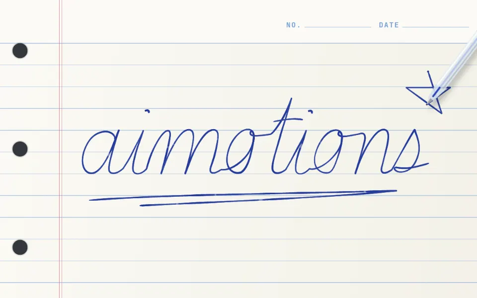 Ballpoint Notebook Write-On text animation: the word aimotions animated in this style