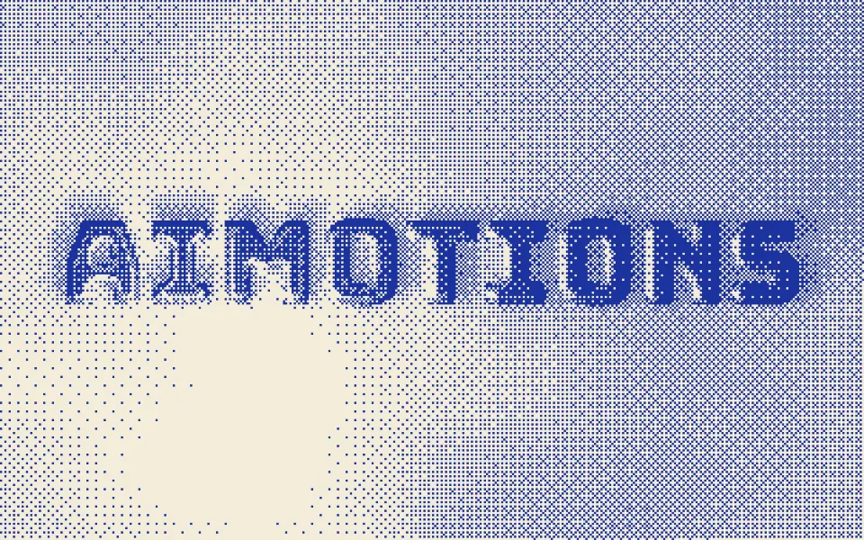 Bayer Dither Emboss text animation: the word aimotions animated in this style