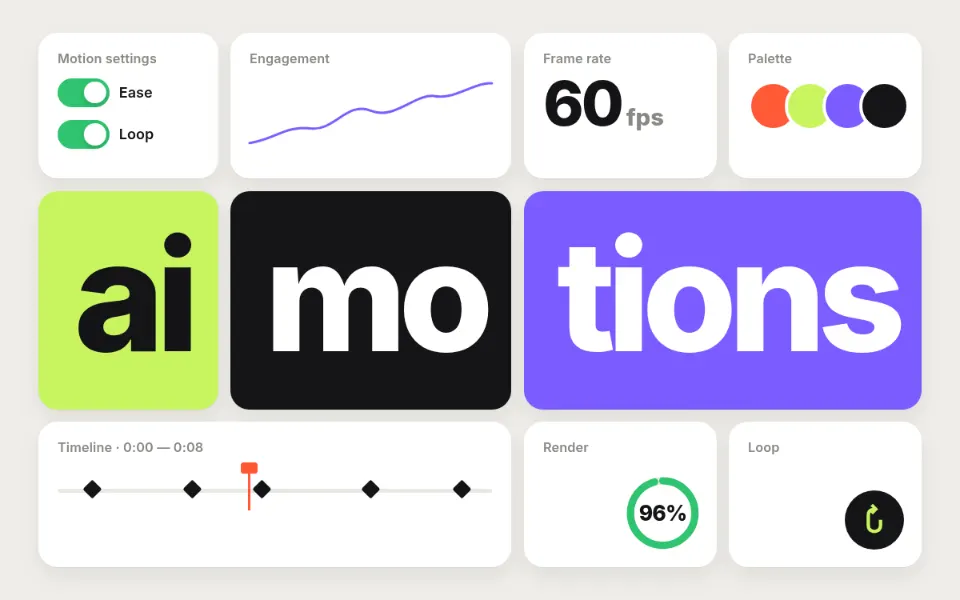 Bento Grid Reveal text animation: the word aimotions animated in this style