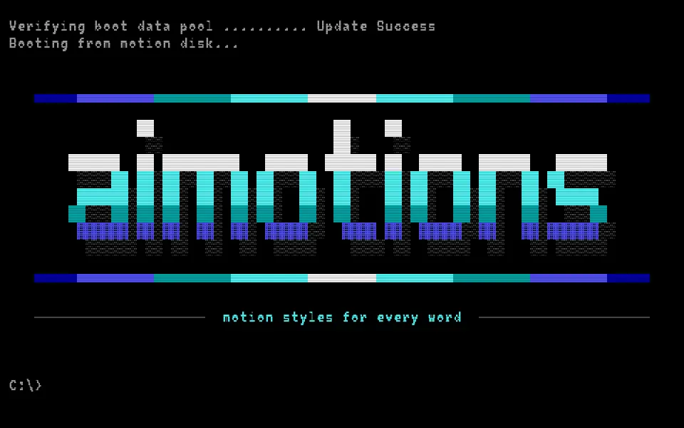 BIOS POST Boot Screen text animation: the word aimotions animated in this style