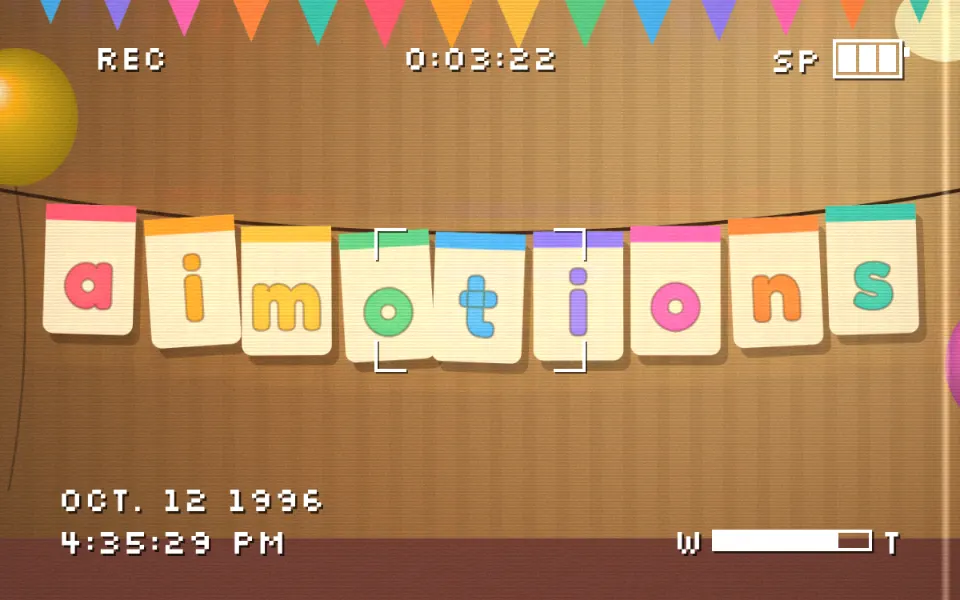 Camcorder Viewfinder text animation: the word aimotions animated in this style