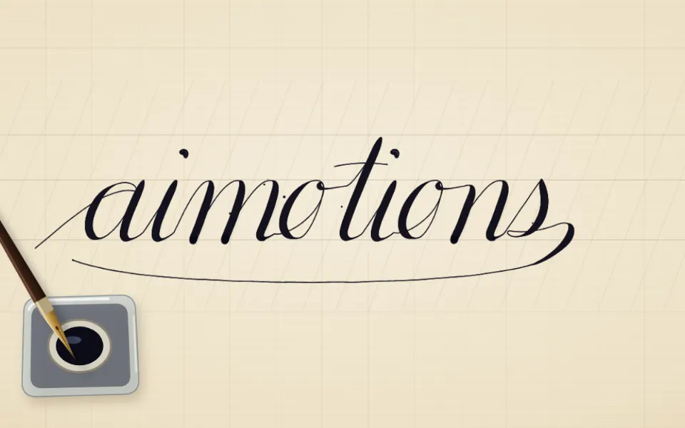 Copperplate Calligraphy text animation: the word aimotions animated in this style