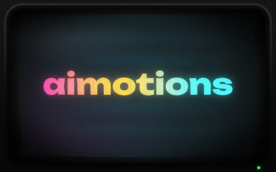 CRT Power On / Off text animation: the word aimotions animated in this style