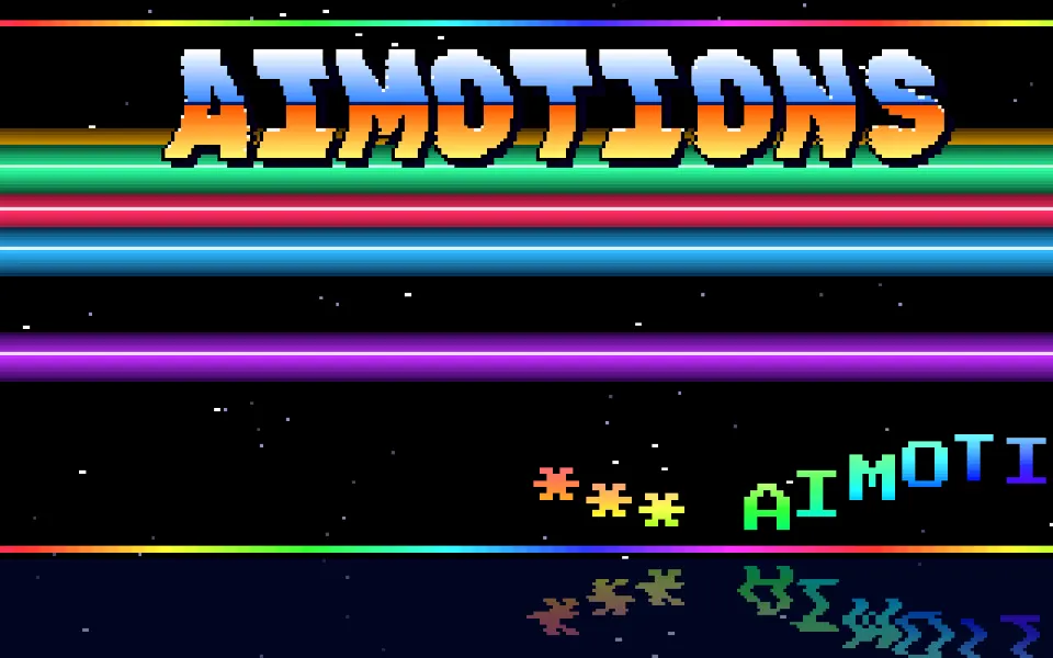 Demoscene Cracktro text animation: the word aimotions animated in this style