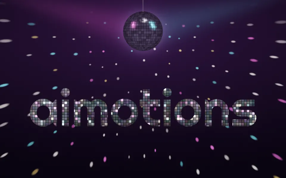 Disco Mirror Ball text animation: the word aimotions animated in this style