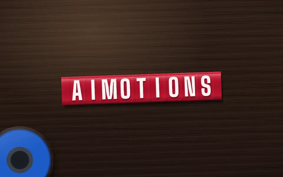 Embossed Label Maker text animation: the word aimotions animated in this style