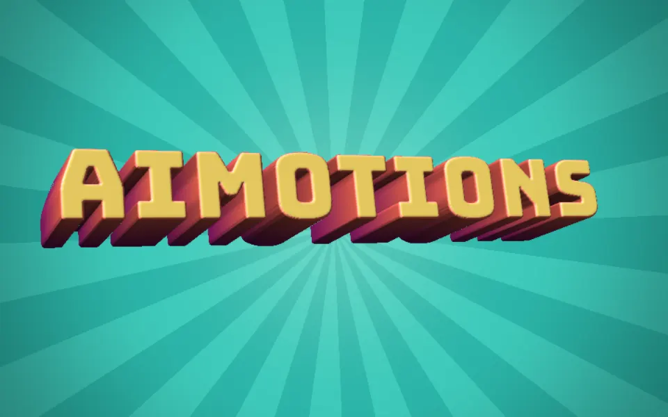 Extruded 3D Block Type text animation: the word aimotions animated in this style