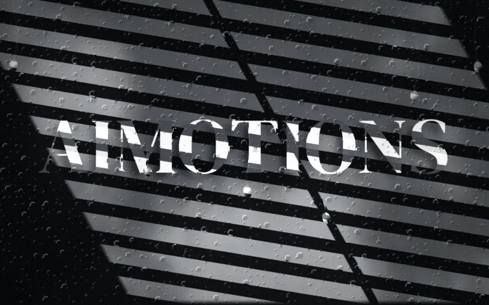 Film Noir Blinds text animation: the word aimotions animated in this style