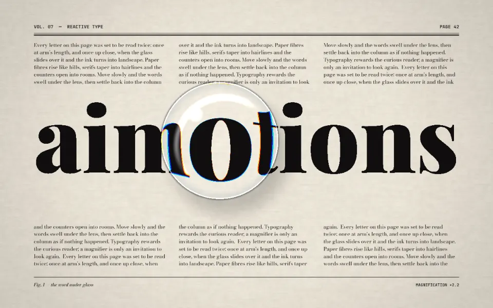 Fisheye Lens Hover text animation: the word aimotions animated in this style