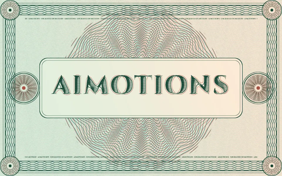 Guilloche Engraving text animation: the word aimotions animated in this style