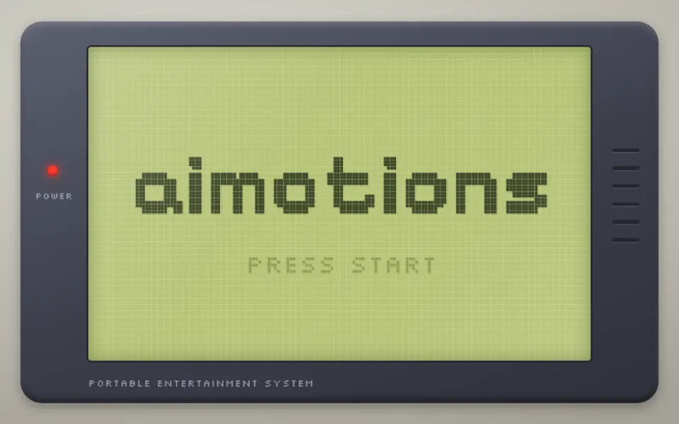 Handheld LCD Boot Screen text animation: the word aimotions animated in this style