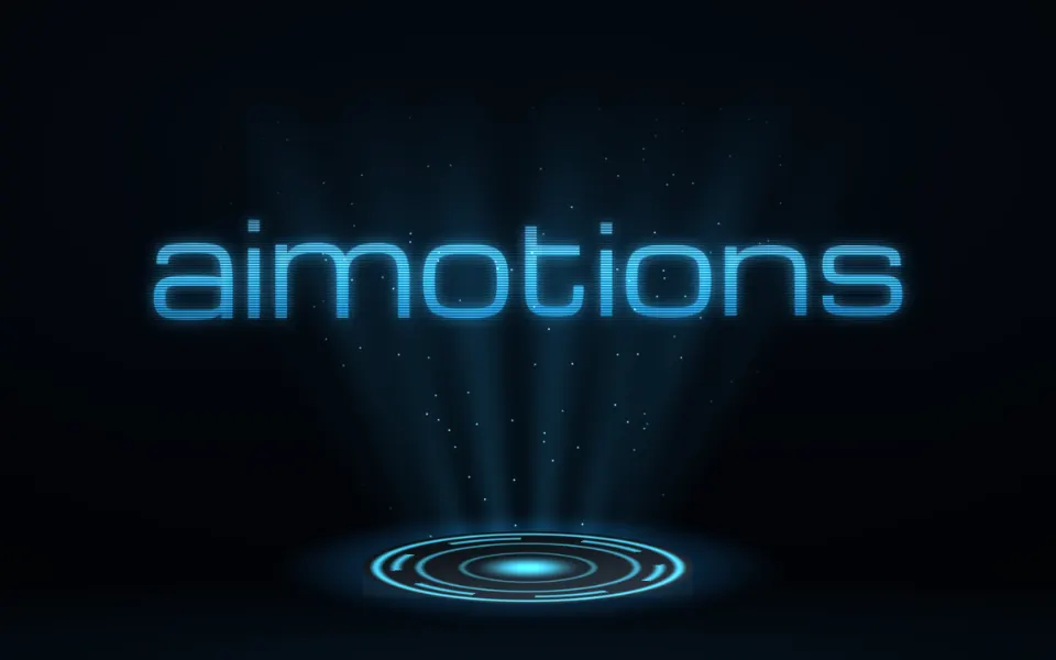 Hologram Projection text animation: the word aimotions animated in this style