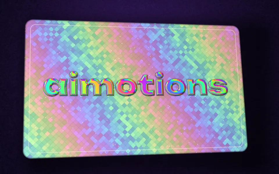 Holographic Foil Card text animation: the word aimotions animated in this style