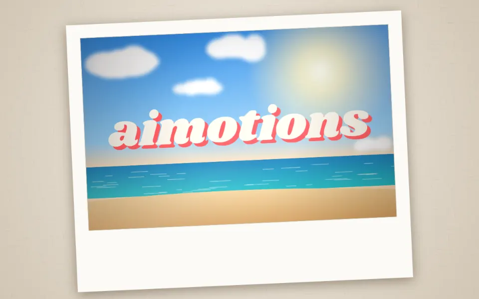 Instant Photo Develop text animation: the word aimotions animated in this style