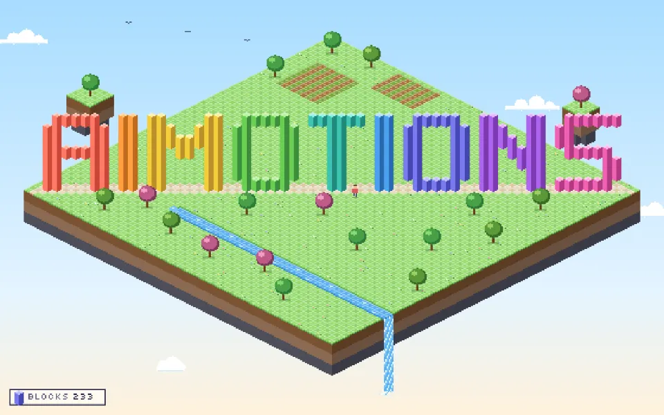 Isometric Pixel Diorama text animation: the word aimotions animated in this style