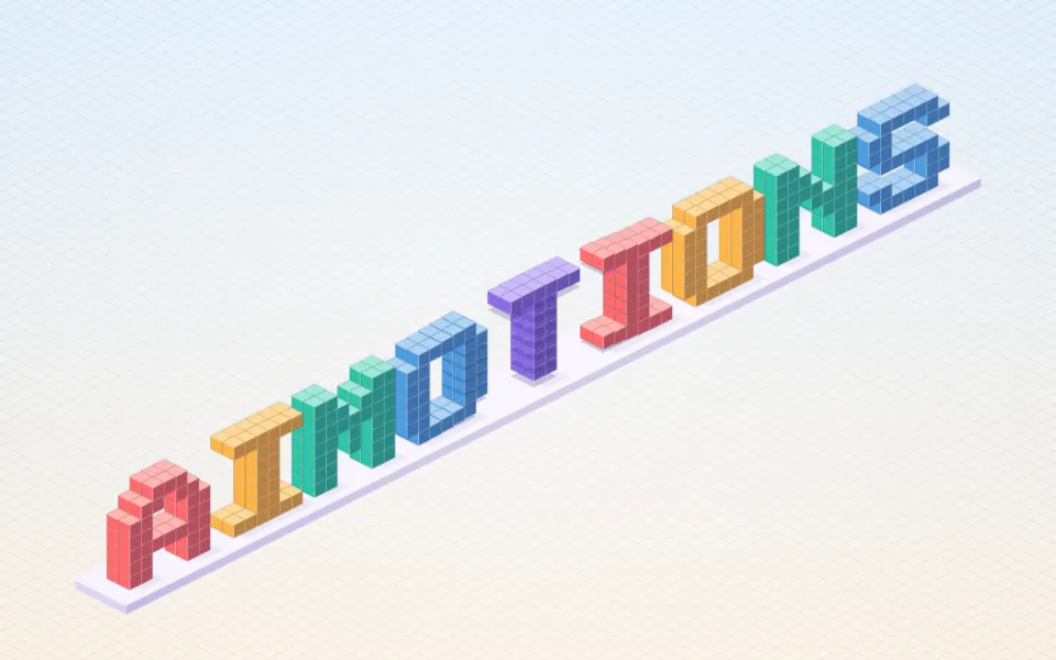 Isometric Voxel Blocks text animation: the word aimotions animated in this style