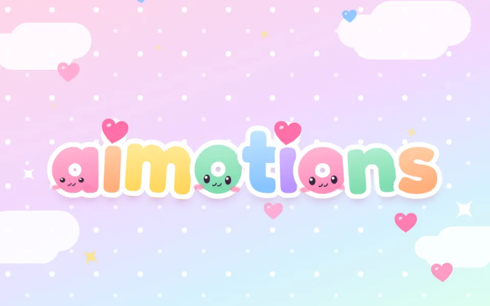 Kawaii Pastel Letters text animation: the word aimotions animated in this style