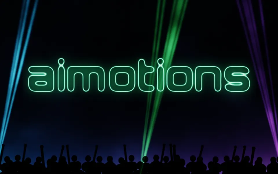 Laser Show text animation: the word aimotions animated in this style