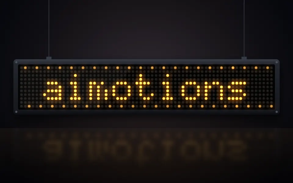 LED Dot-Matrix Ticker text animation: the word aimotions animated in this style