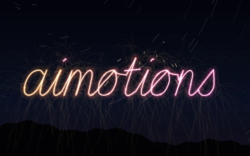 Long-Exposure Light Painting text animation: the word aimotions animated in this style