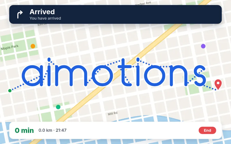 Map Route Navigation text animation: the word aimotions animated in this style