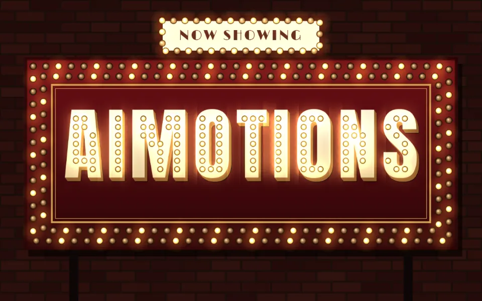 Theater Marquee Lights text animation: the word aimotions animated in this style