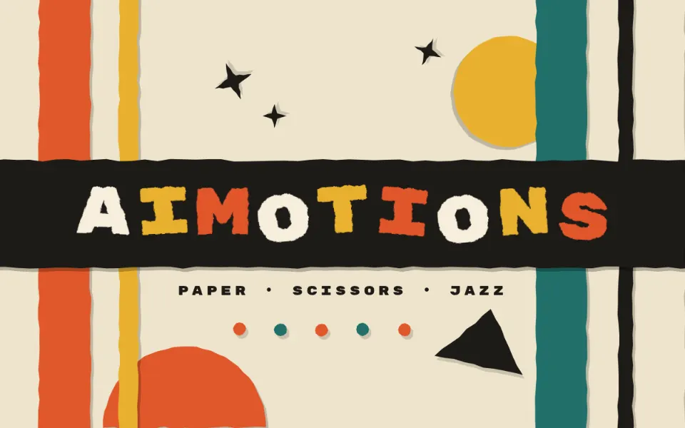 Mid-Century Cut-Paper Titles text animation: the word aimotions animated in this style