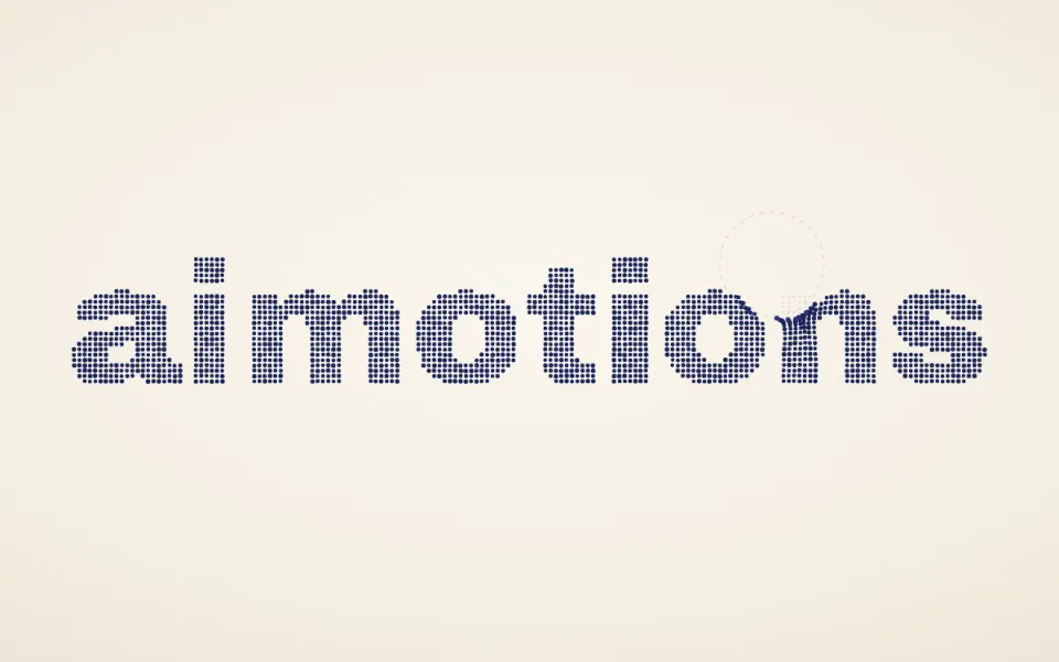 Particle Repel Text text animation: the word aimotions animated in this style