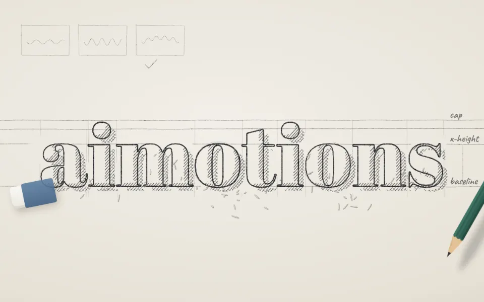 Pencil Construction Sketch text animation: the word aimotions animated in this style