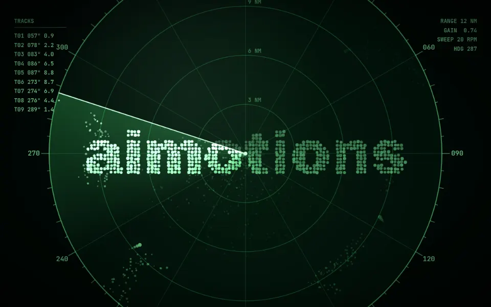 Radar Sweep Scope text animation: the word aimotions animated in this style