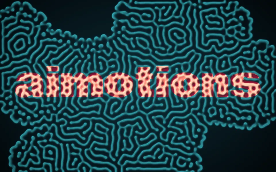 Reaction-Diffusion Coral text animation: the word aimotions animated in this style