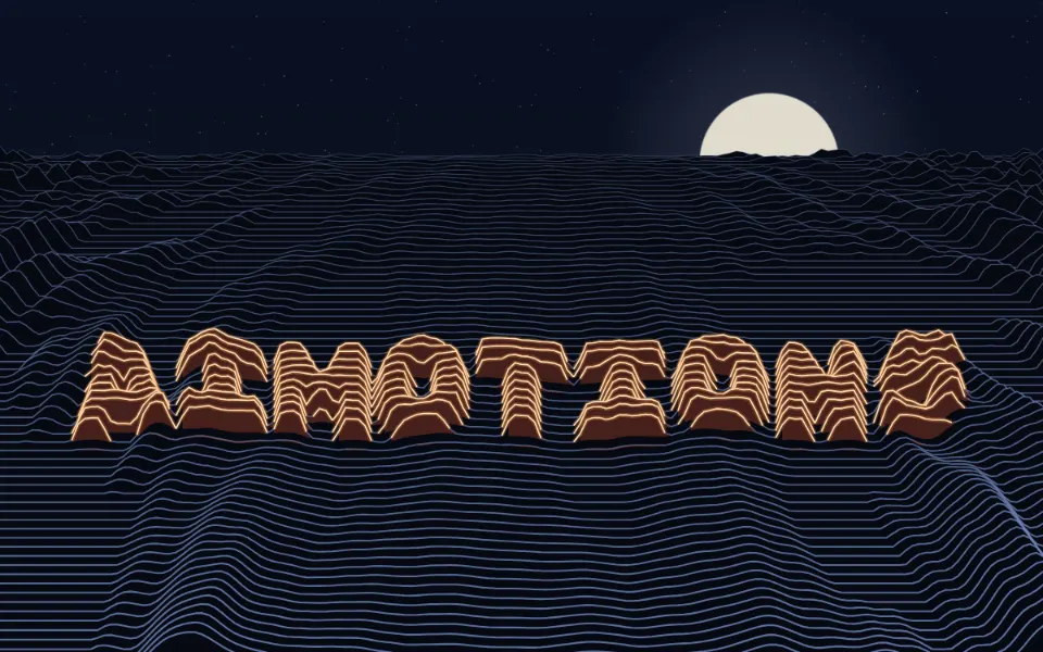 Ridgeline Terrain text animation: the word aimotions animated in this style