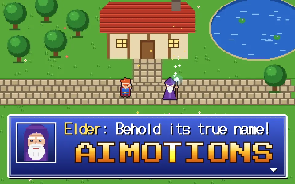 16-bit RPG Dialogue text animation: the word aimotions animated in this style