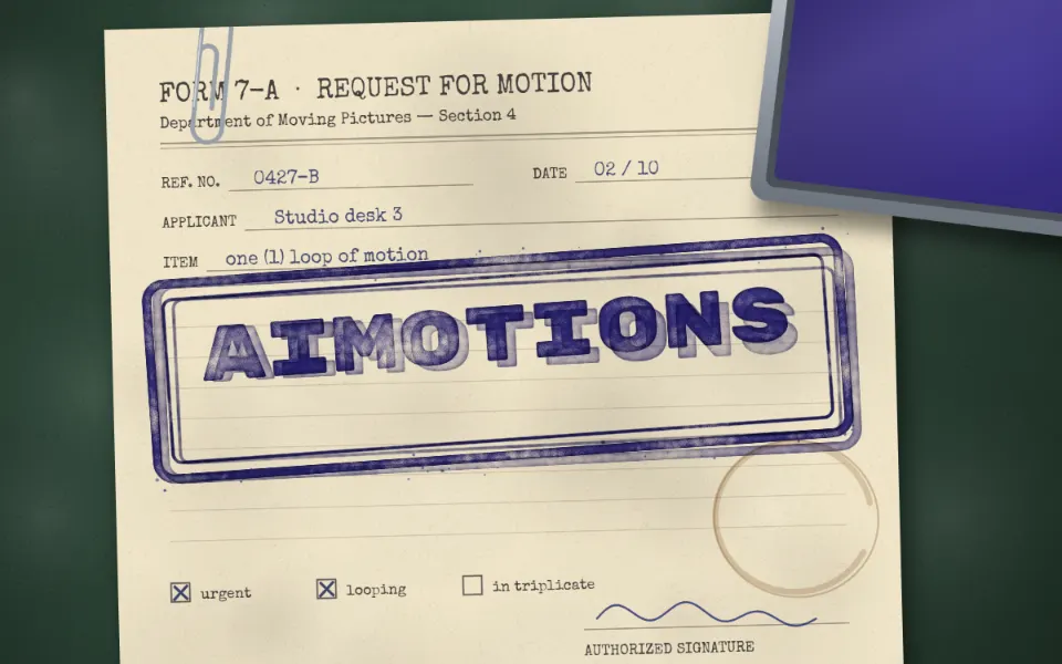 Rubber Stamp Slam text animation: the word aimotions animated in this style