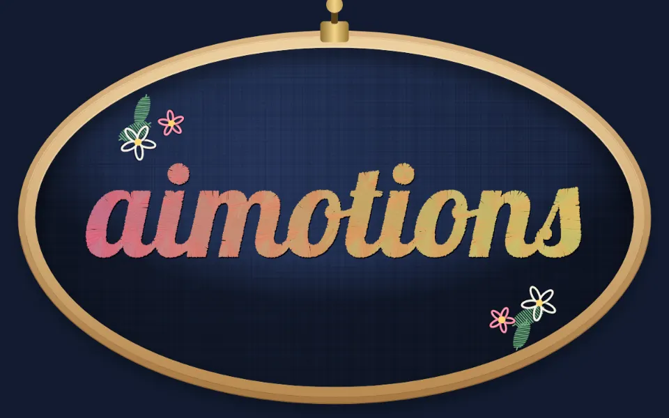 Satin Stitch Embroidery text animation: the word aimotions animated in this style