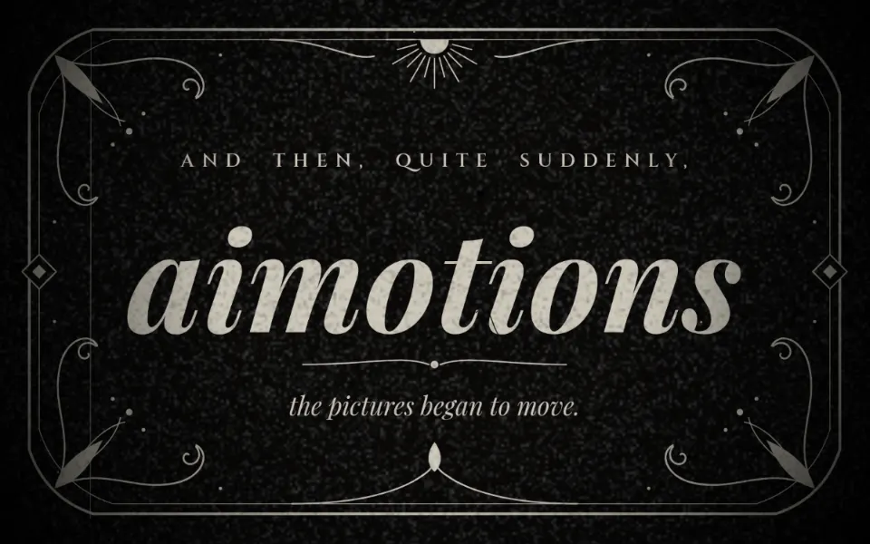 Silent Film Intertitle text animation: the word aimotions animated in this style