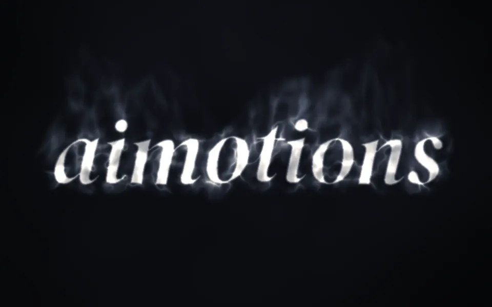 Smoke Dissolve text animation: the word aimotions animated in this style