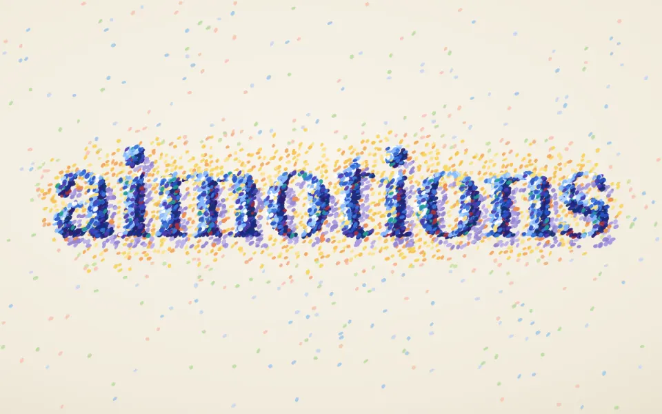 Pointillist Dots text animation: the word aimotions animated in this style