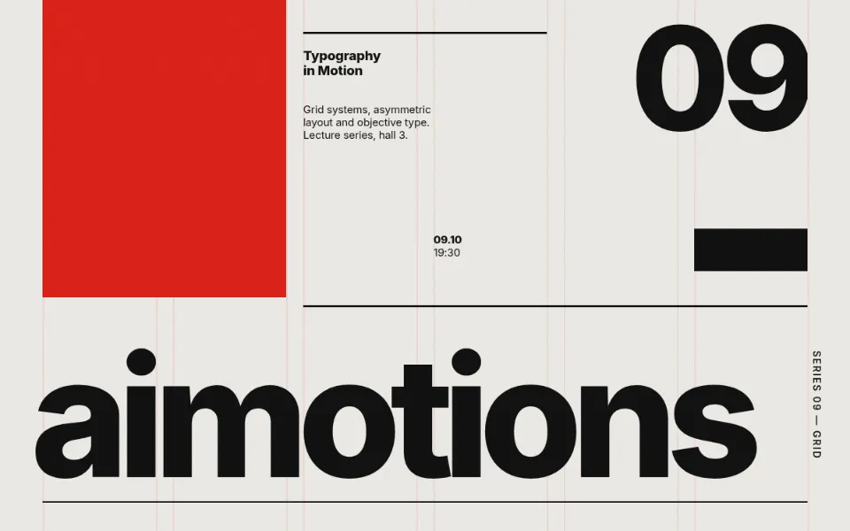 Swiss Grid Layout text animation: the word aimotions animated in this style