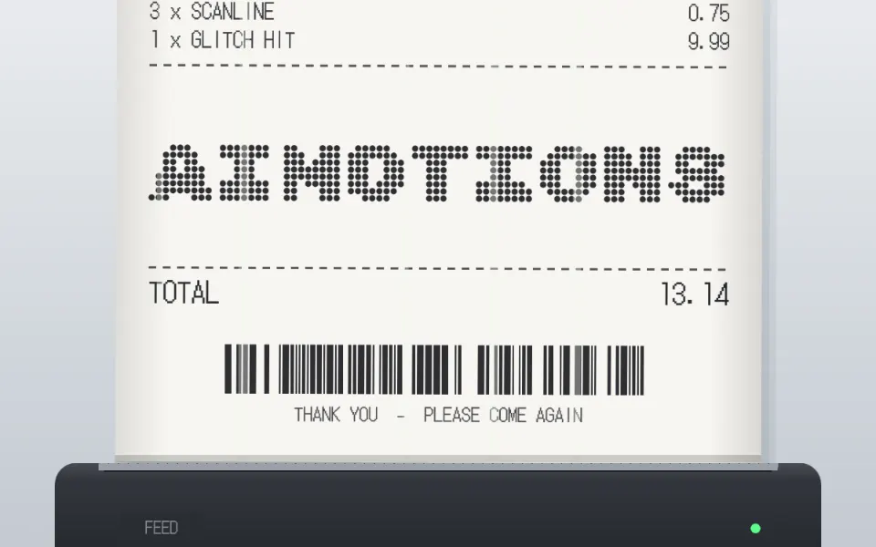 Thermal Receipt Printout text animation: the word aimotions animated in this style