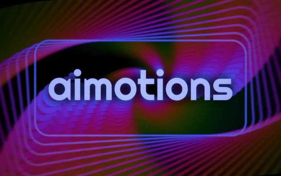 Analog Video Feedback text animation: the word aimotions animated in this style