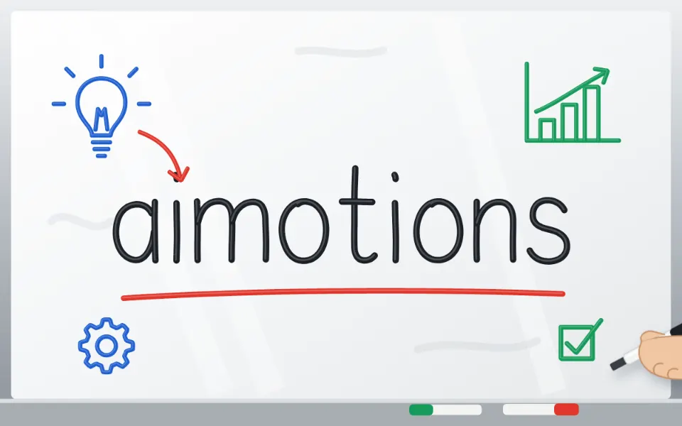 Whiteboard Explainer text animation: the word aimotions animated in this style